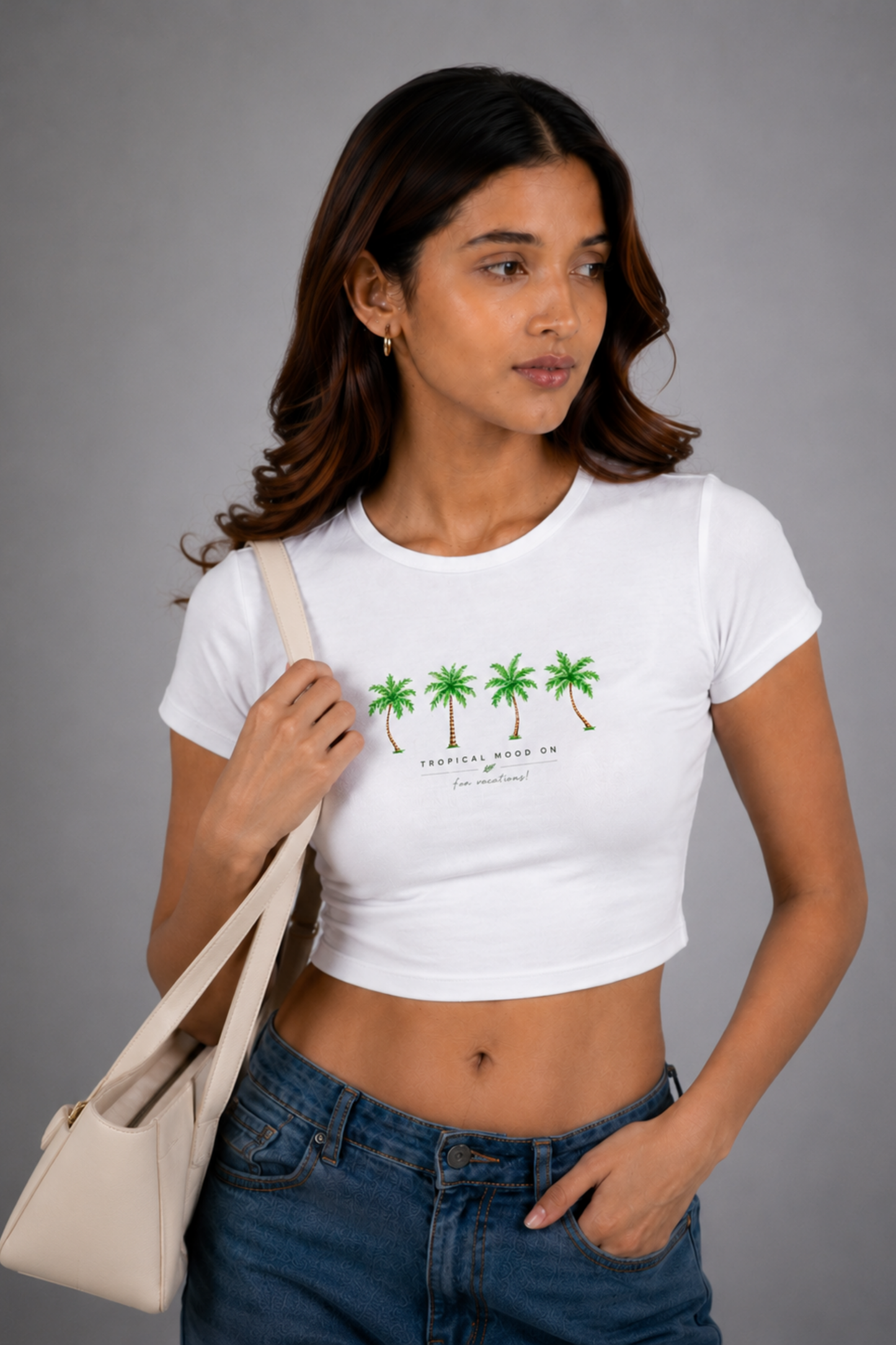 Women White Baby Tee | Tropical Mood On