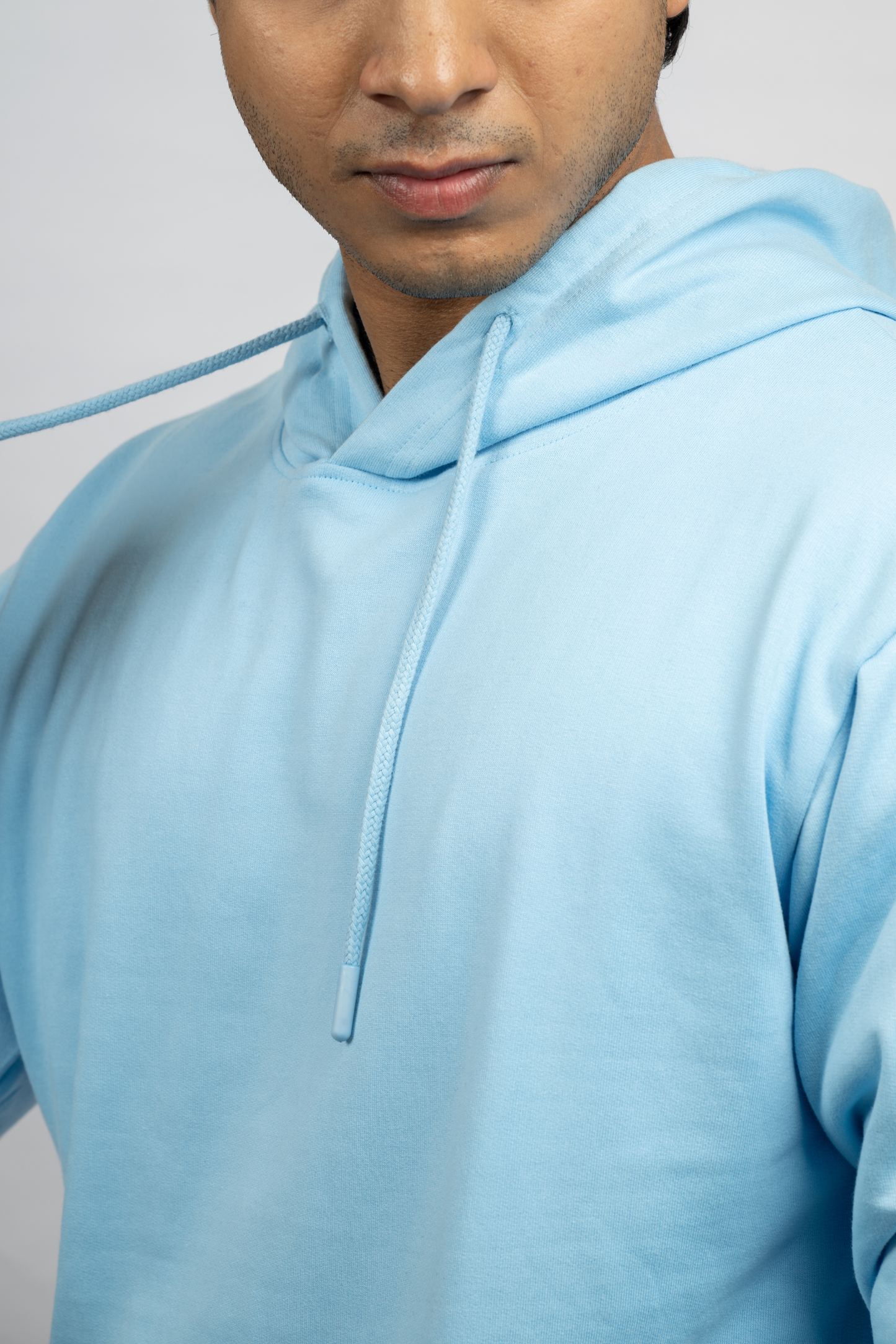 Men Solid Sky Blue Hoodie