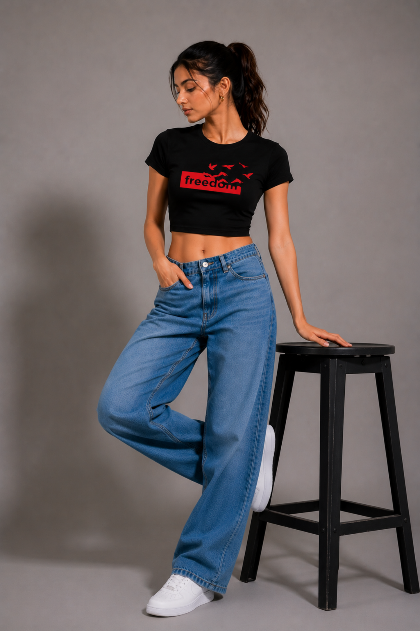 Women Black Baby Tee | Freedom