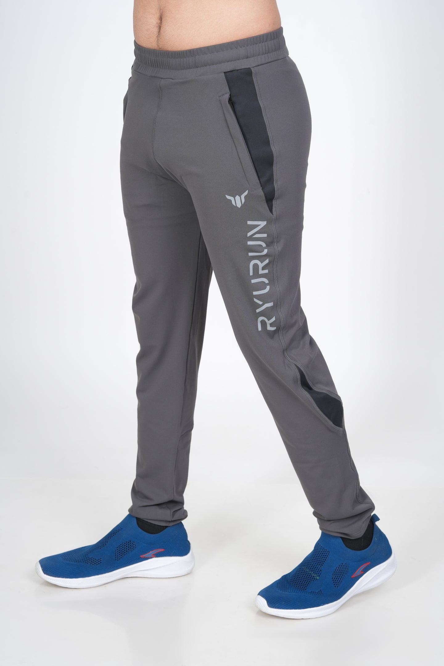 Men's Grey Track Pant – Side View Showing Pocket Placement and Profile Shape