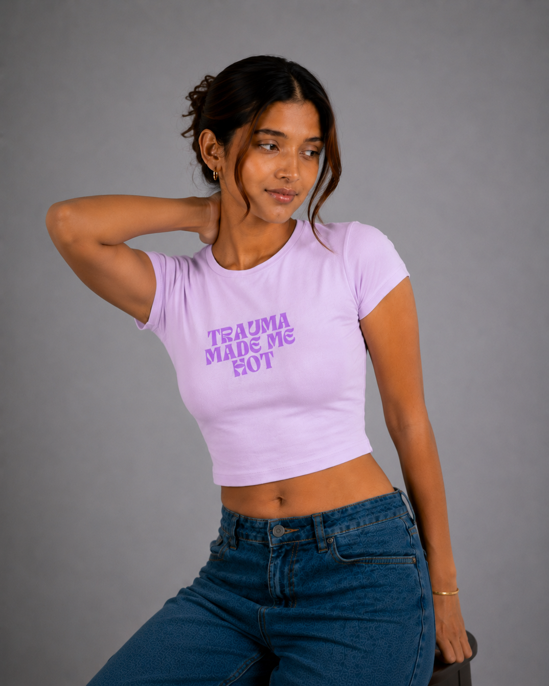 Women Lavender Baby Tee | Trauma Made Me Hot
