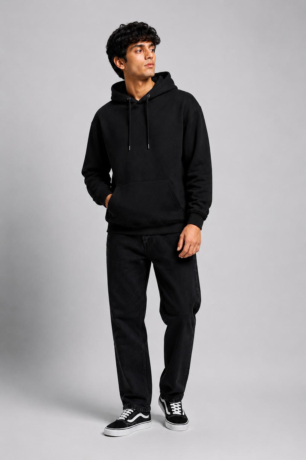Men Solid Black Hoodie