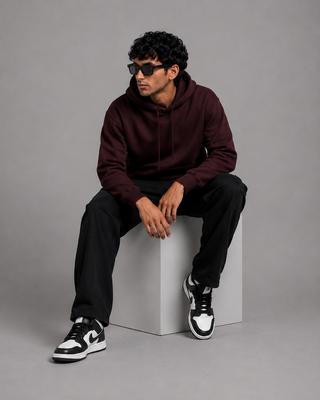 Men Solid Maroon Hoodie