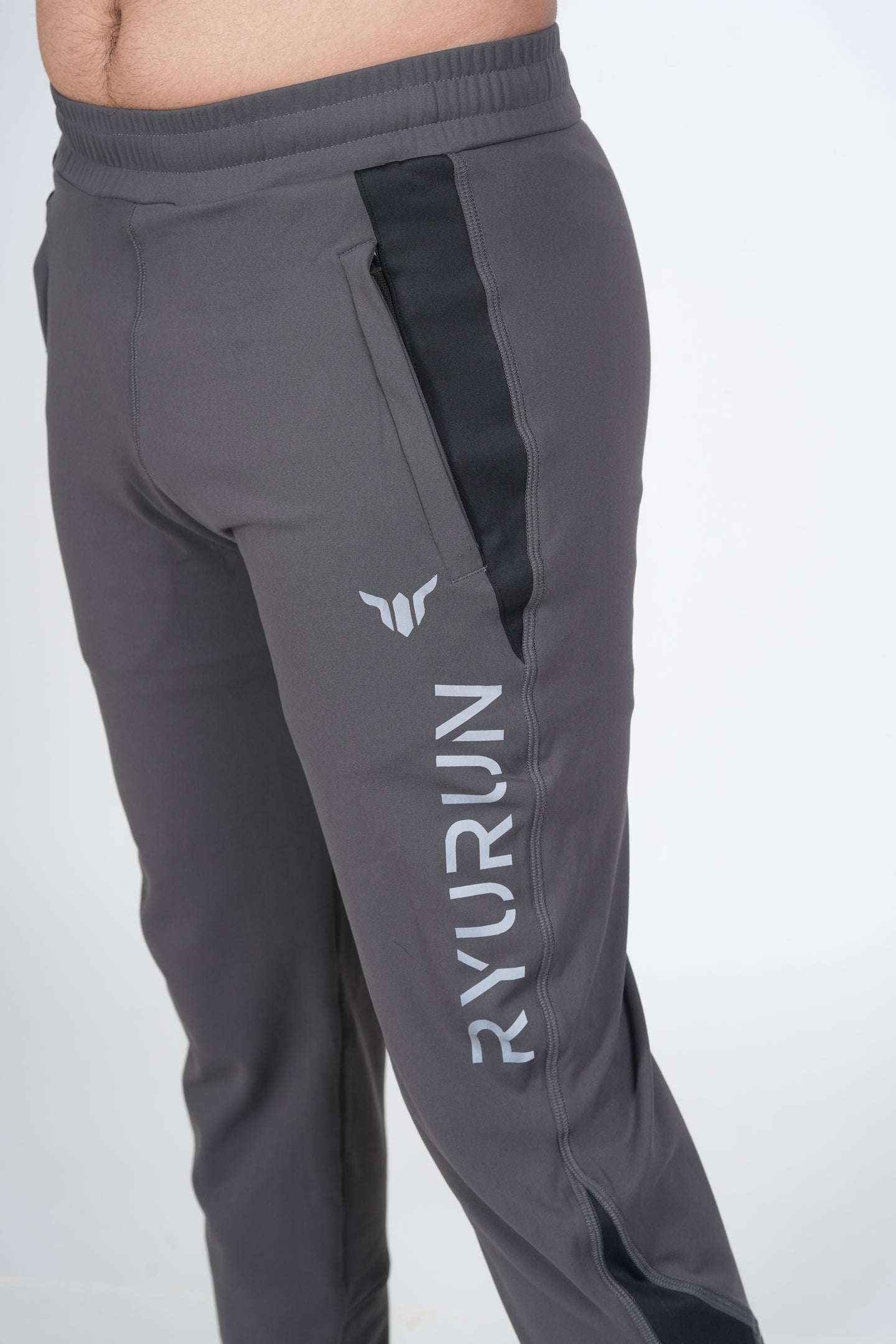 Men's Grey Track Pant – Close-Up of Side Pocket Highlighting Stitching and Utility Design