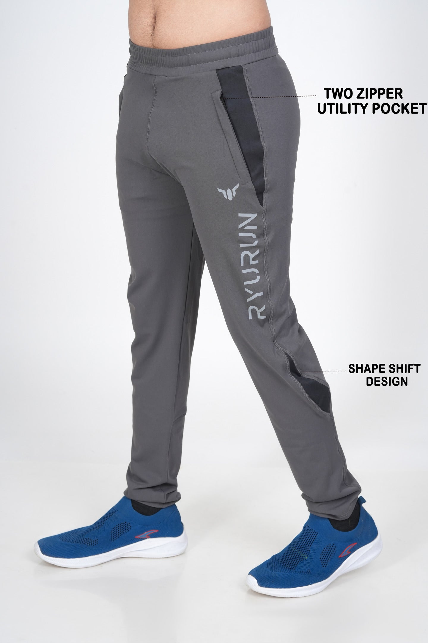 Men's Grey Track Pant – Side View Showing Pocket Placement and Profile Shape