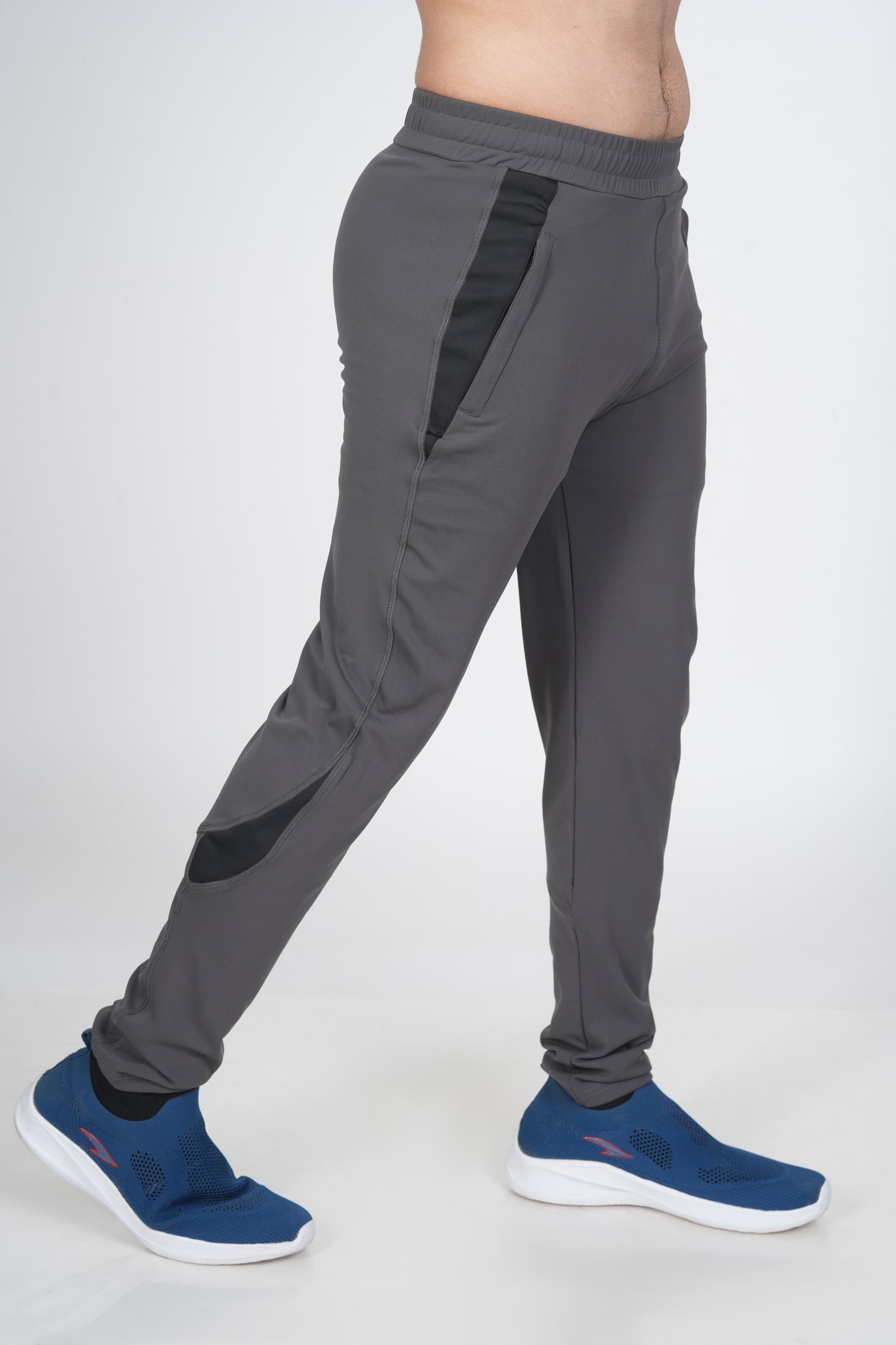 Men's Grey Track Pant – Side View Showing Pocket Placement and Profile Shape