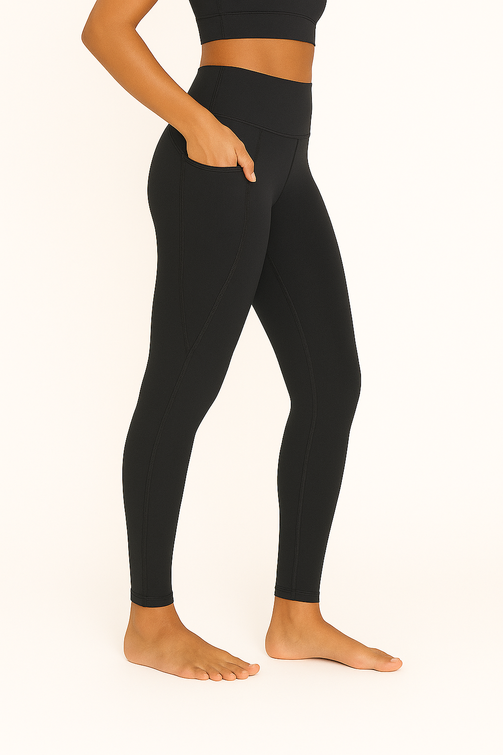 Women's Black Leggings – Right Side View Showing Slim Side Profile and Active Stretch Fabric