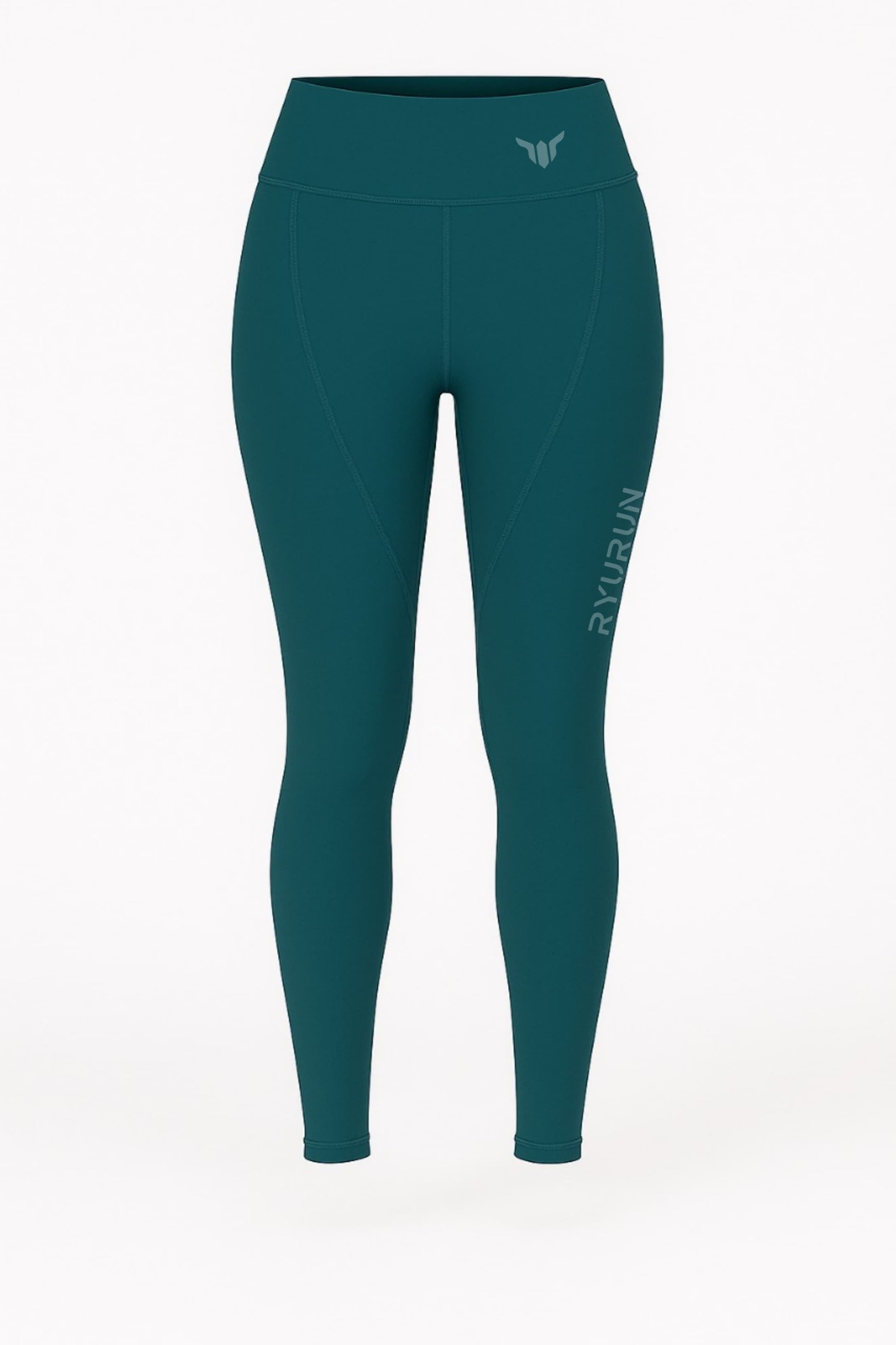 Women's Emerald Green Leggings – Product Mockup Displaying High Waist, Compression Cut, and Smooth Finish