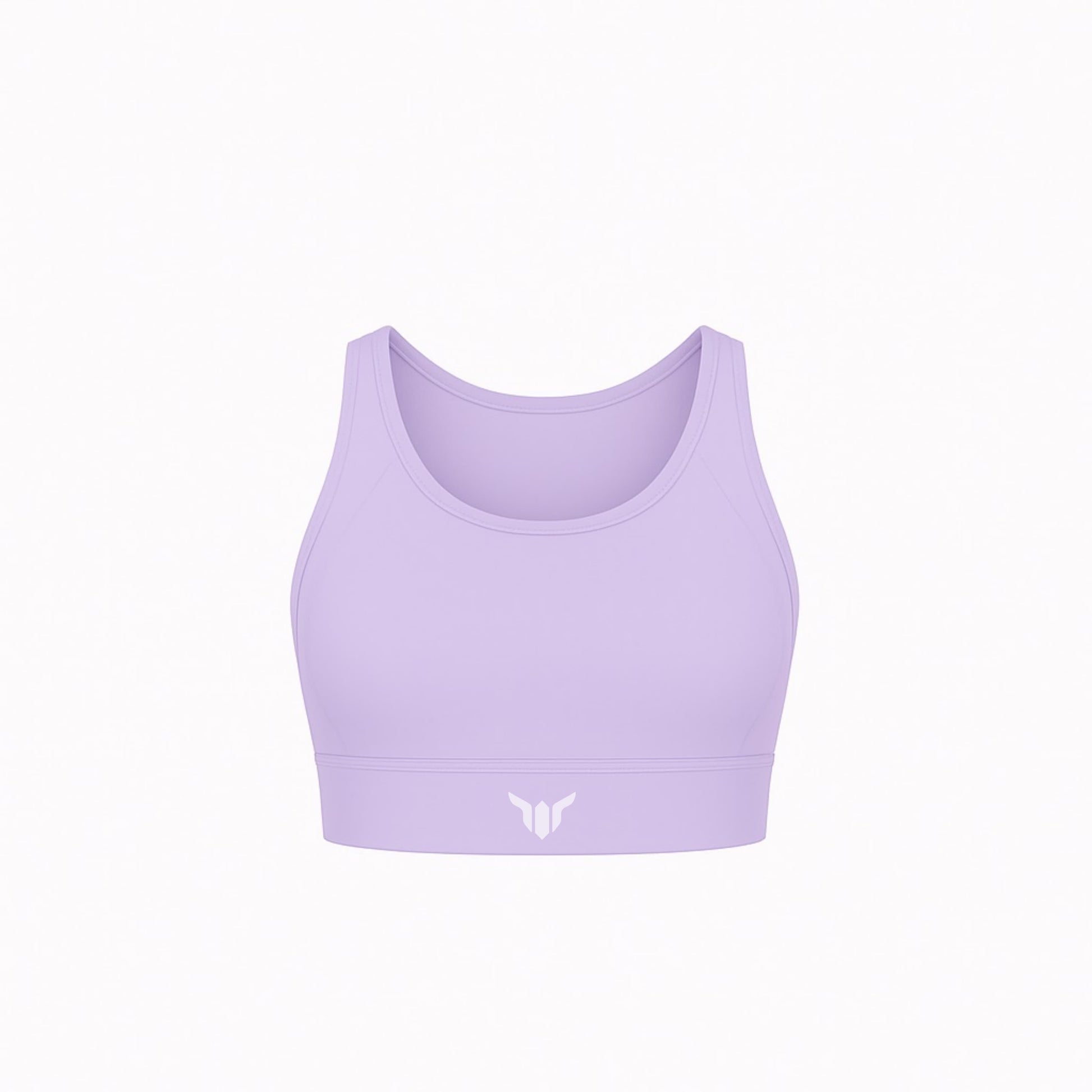 Women's Lavender Sports Bra – Product Mockup Highlighting Soft Fabric, Clean Neckline, and Minimal Design