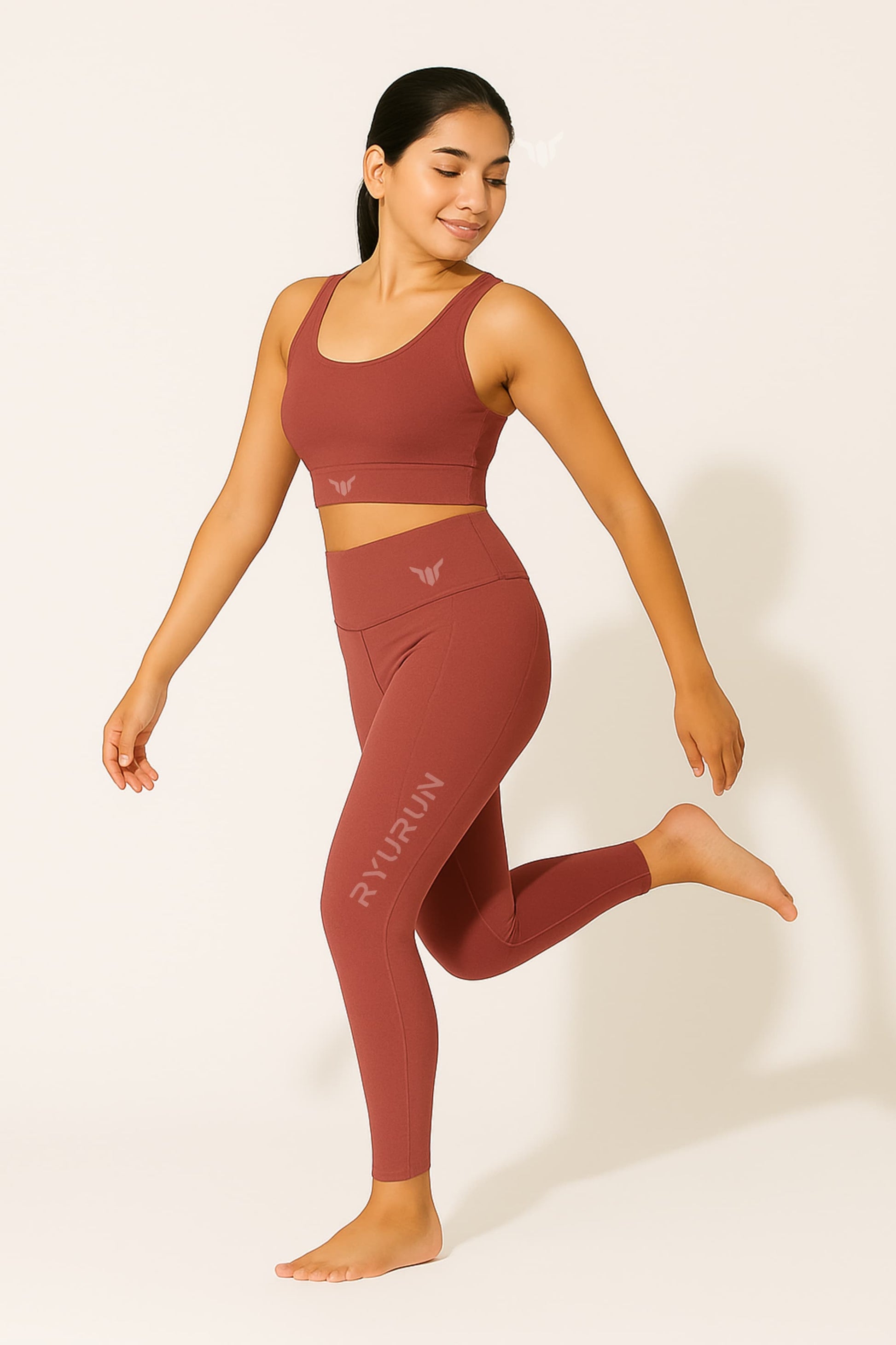 Women's Mauve Leggings – Full Body View with Model Showing Overall Silhouette and Performance Fit