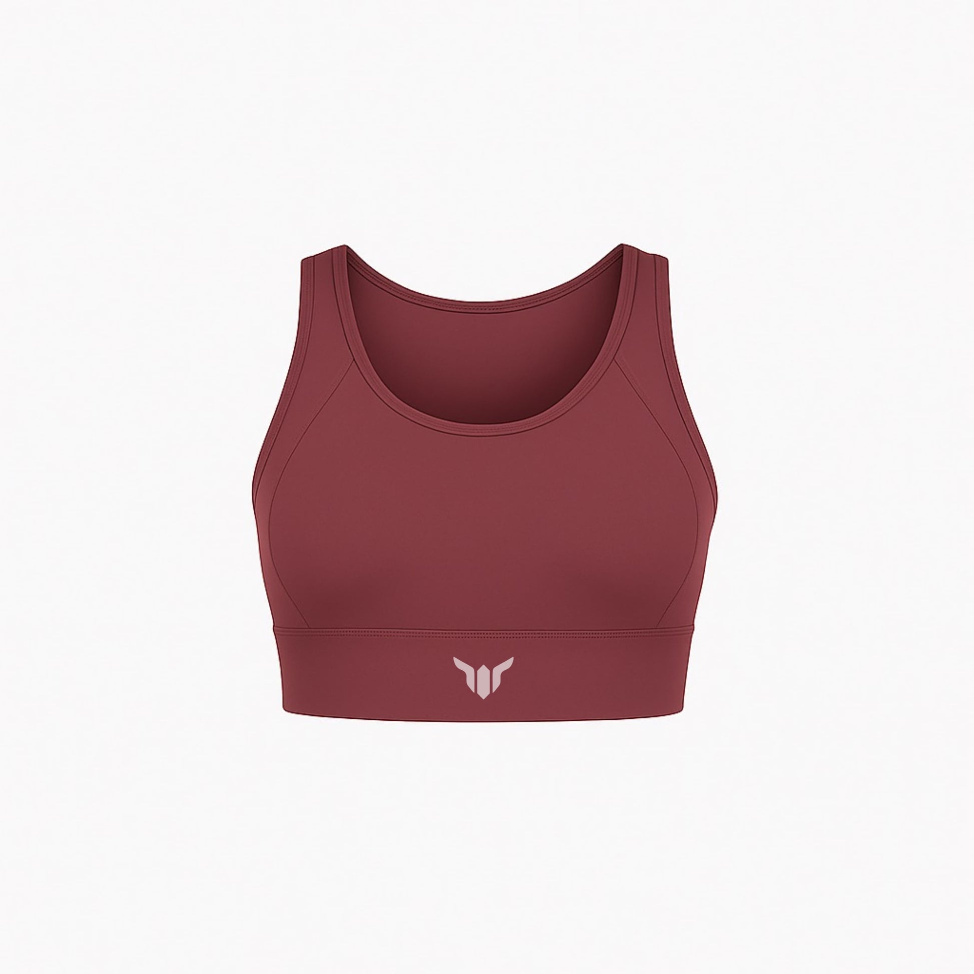 Women's Mauve Sports Bra – Product Mockup Featuring Soft Scoop Neck and Seamless Compression Fit