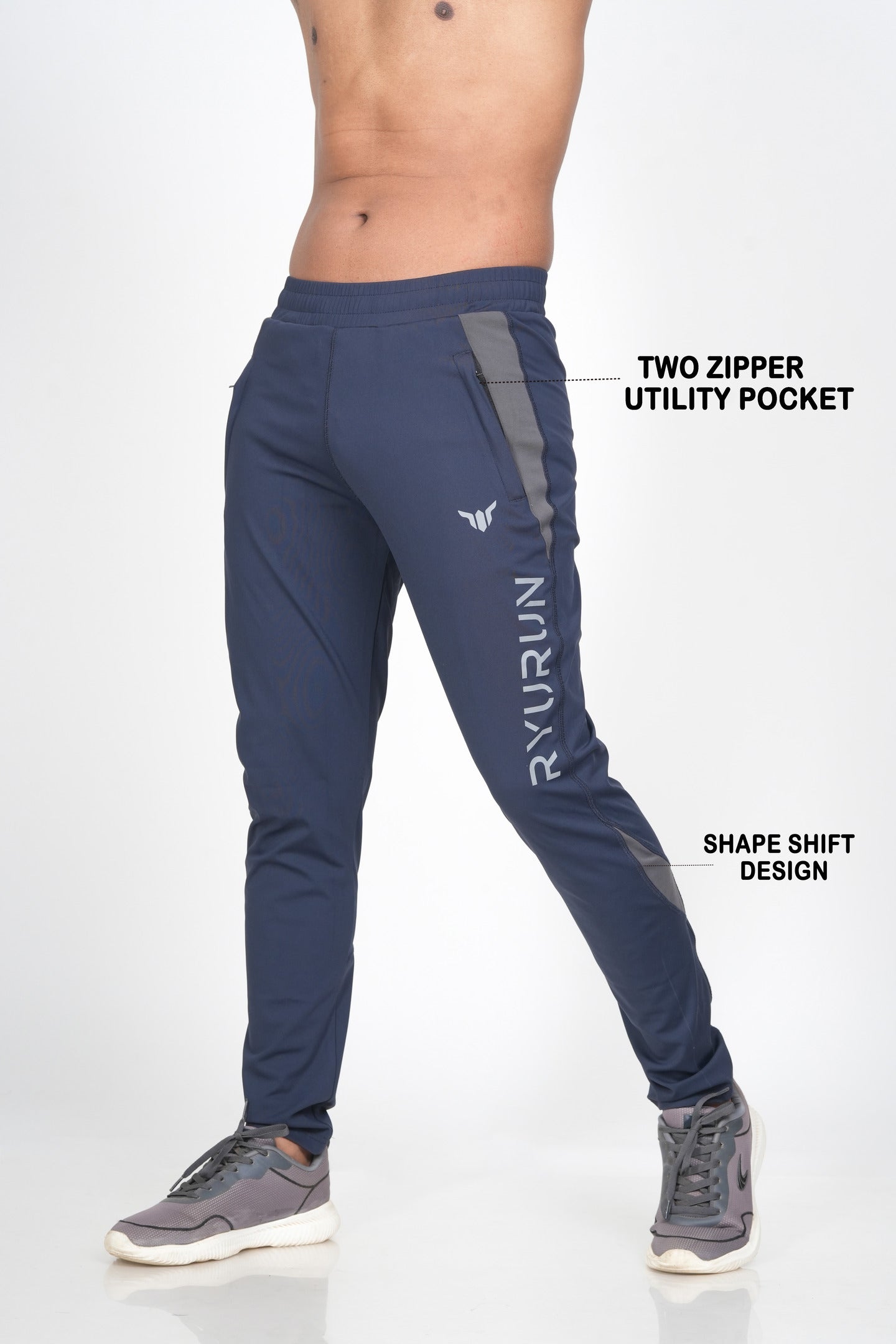 Men's Blue Track Pant – Rear Angle View Highlighting Back Stitch and Shape