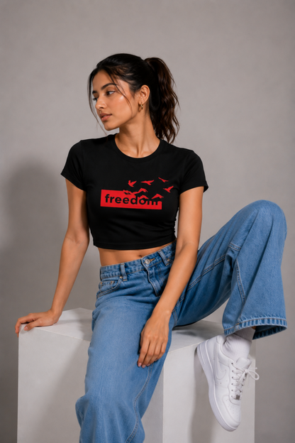 Women Black Baby Tee | Freedom