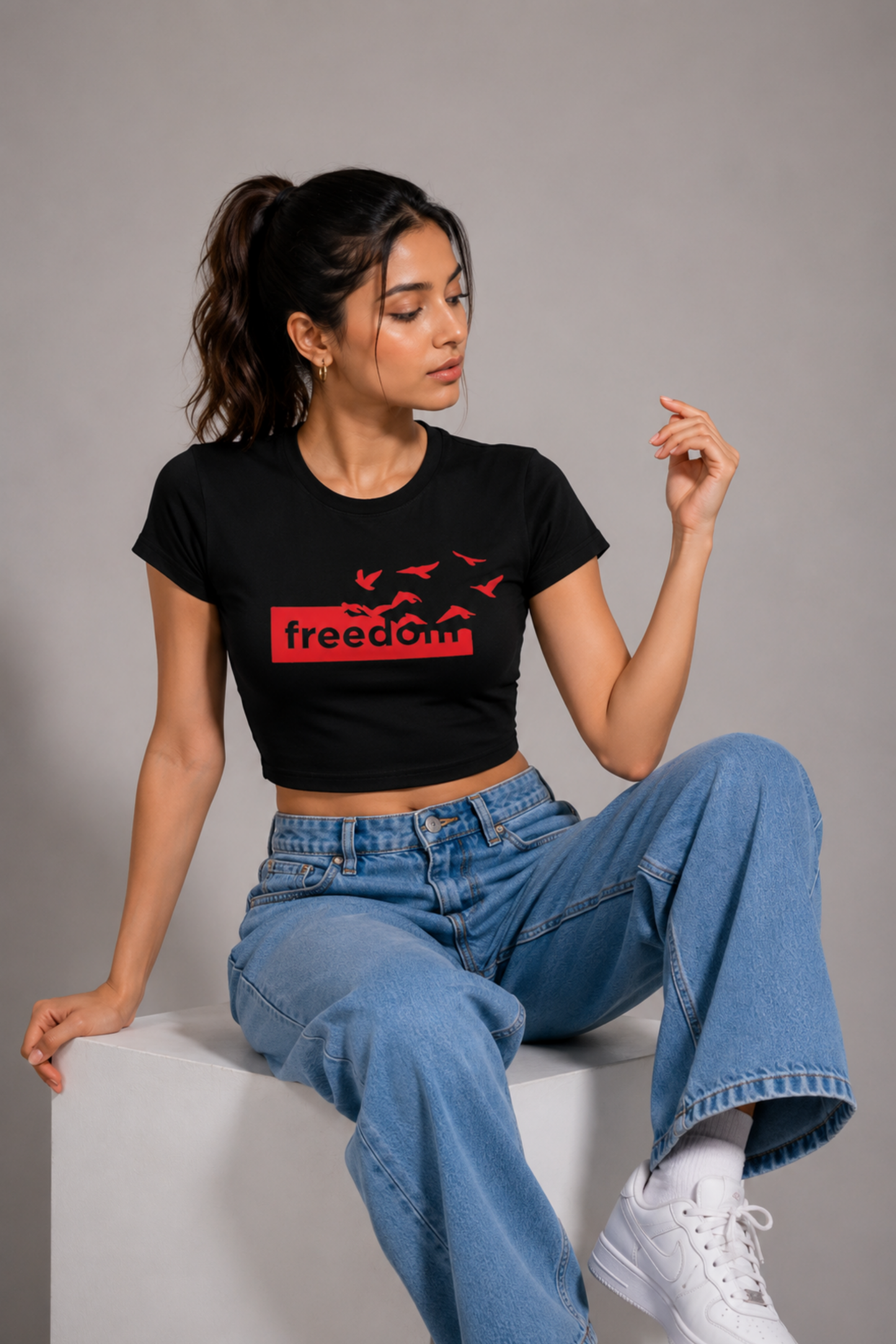 Women Black Baby Tee | Freedom