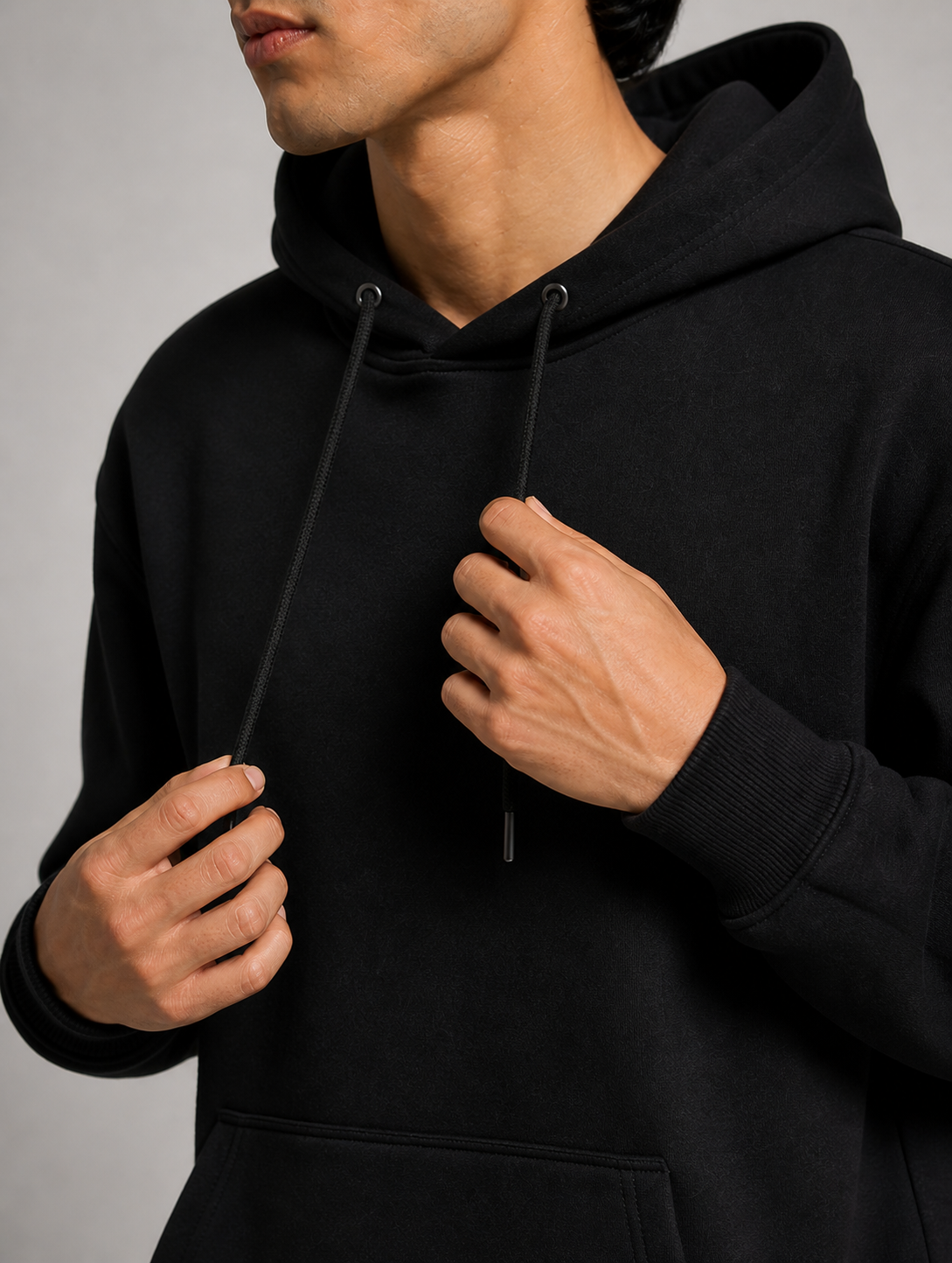 Men Solid Black Hoodie