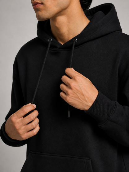 Men Solid Black Hoodie