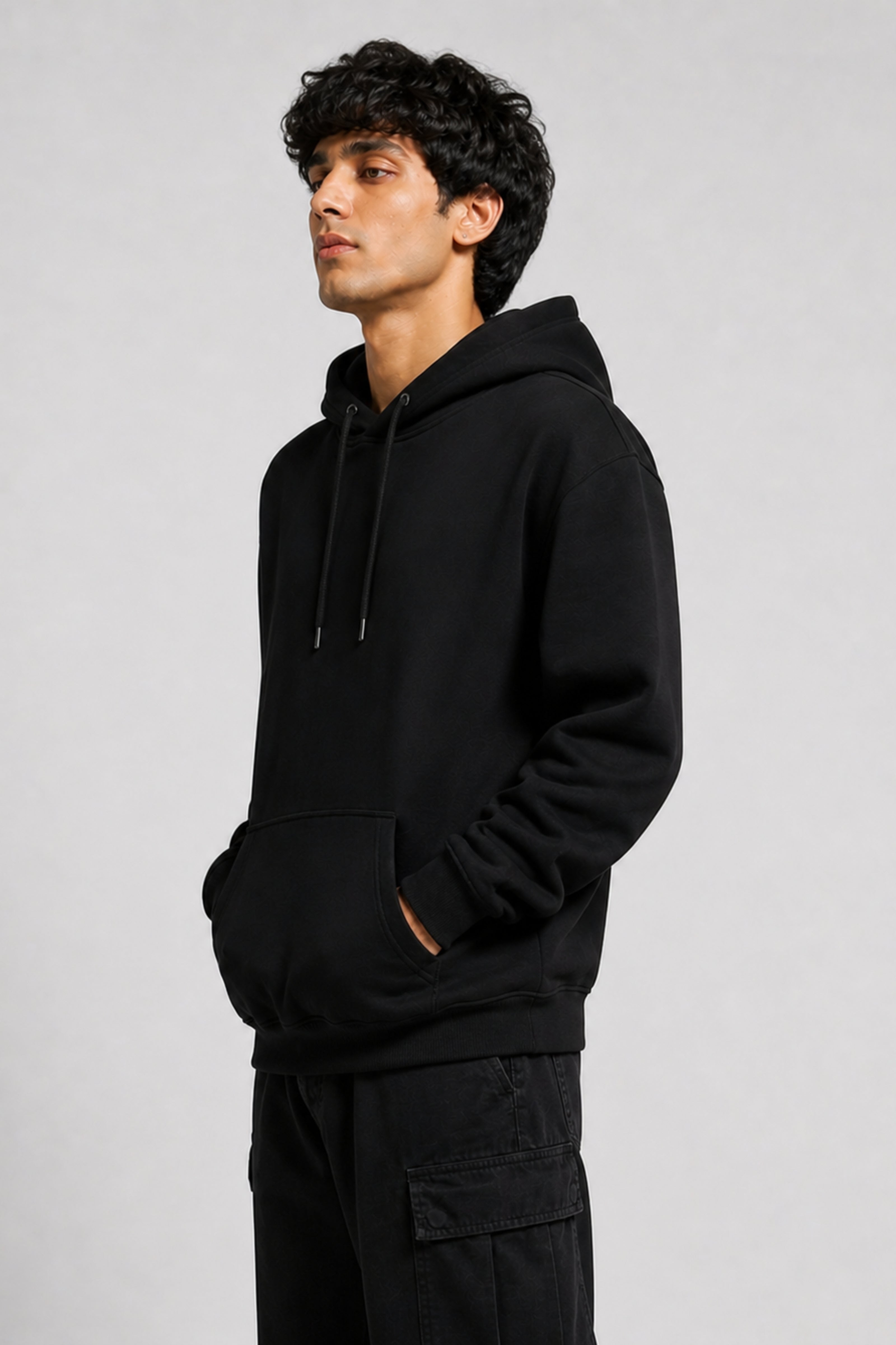 Men Solid Black Hoodie | Redline Heritage