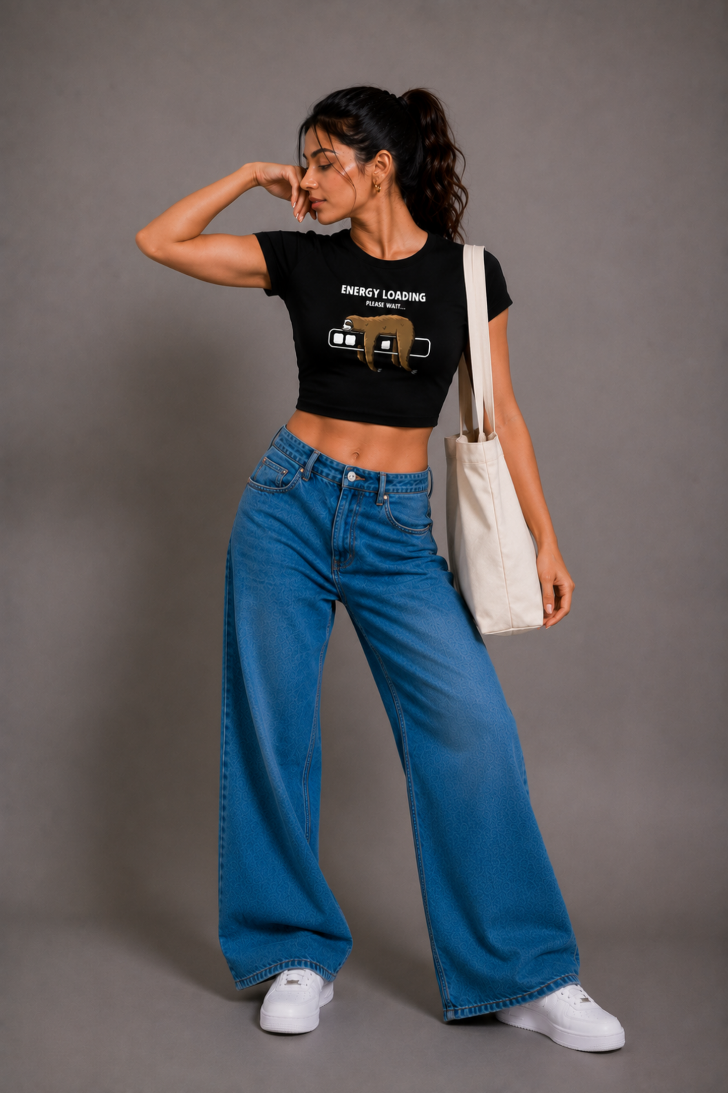 Women Black Baby Tee | Energy Loading