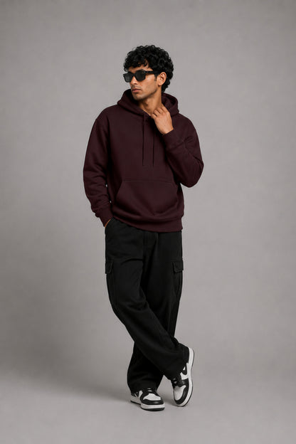 Men Solid Maroon Hoodie | Wild Haven