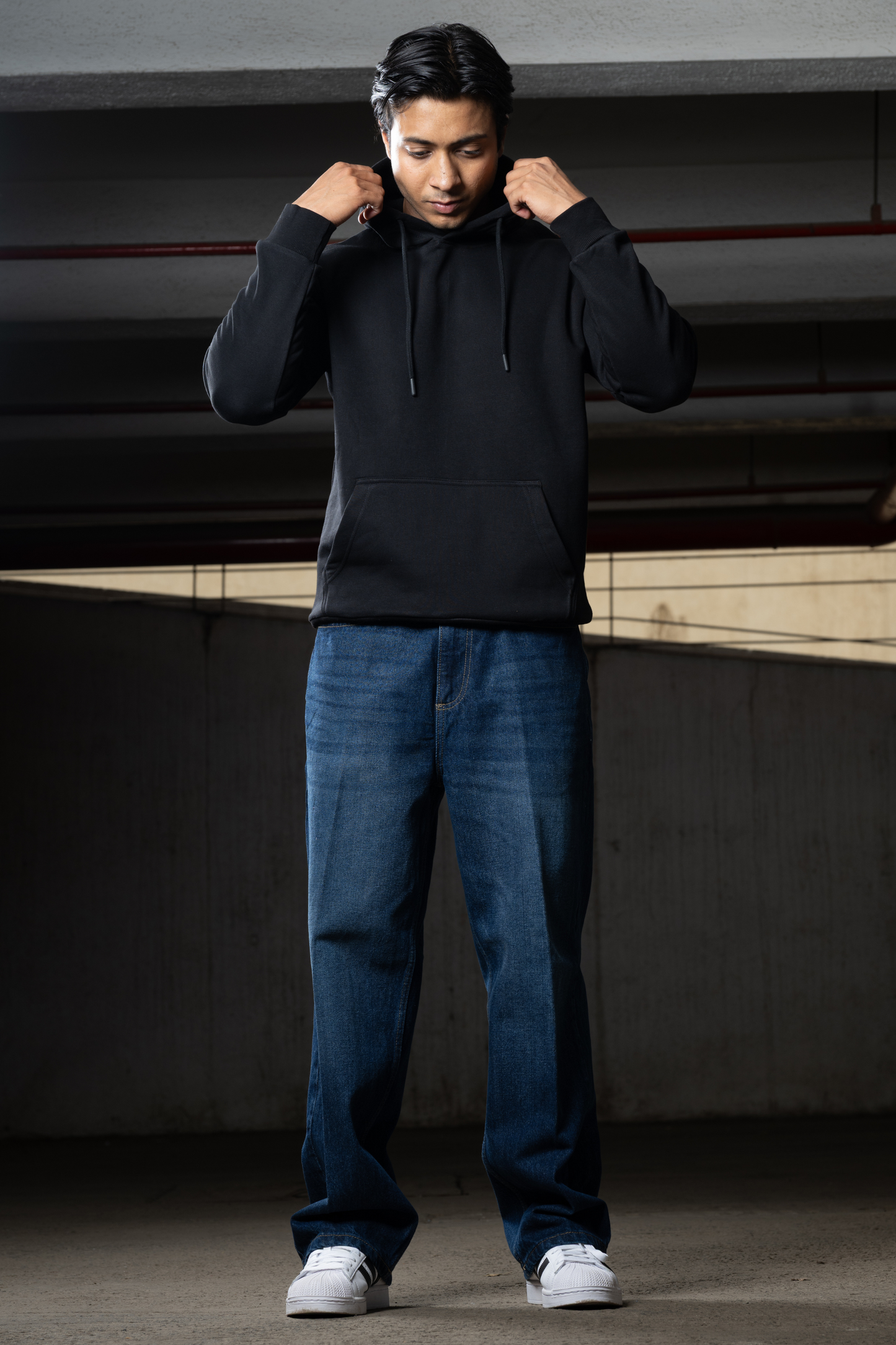 Men Solid Black Hoodie