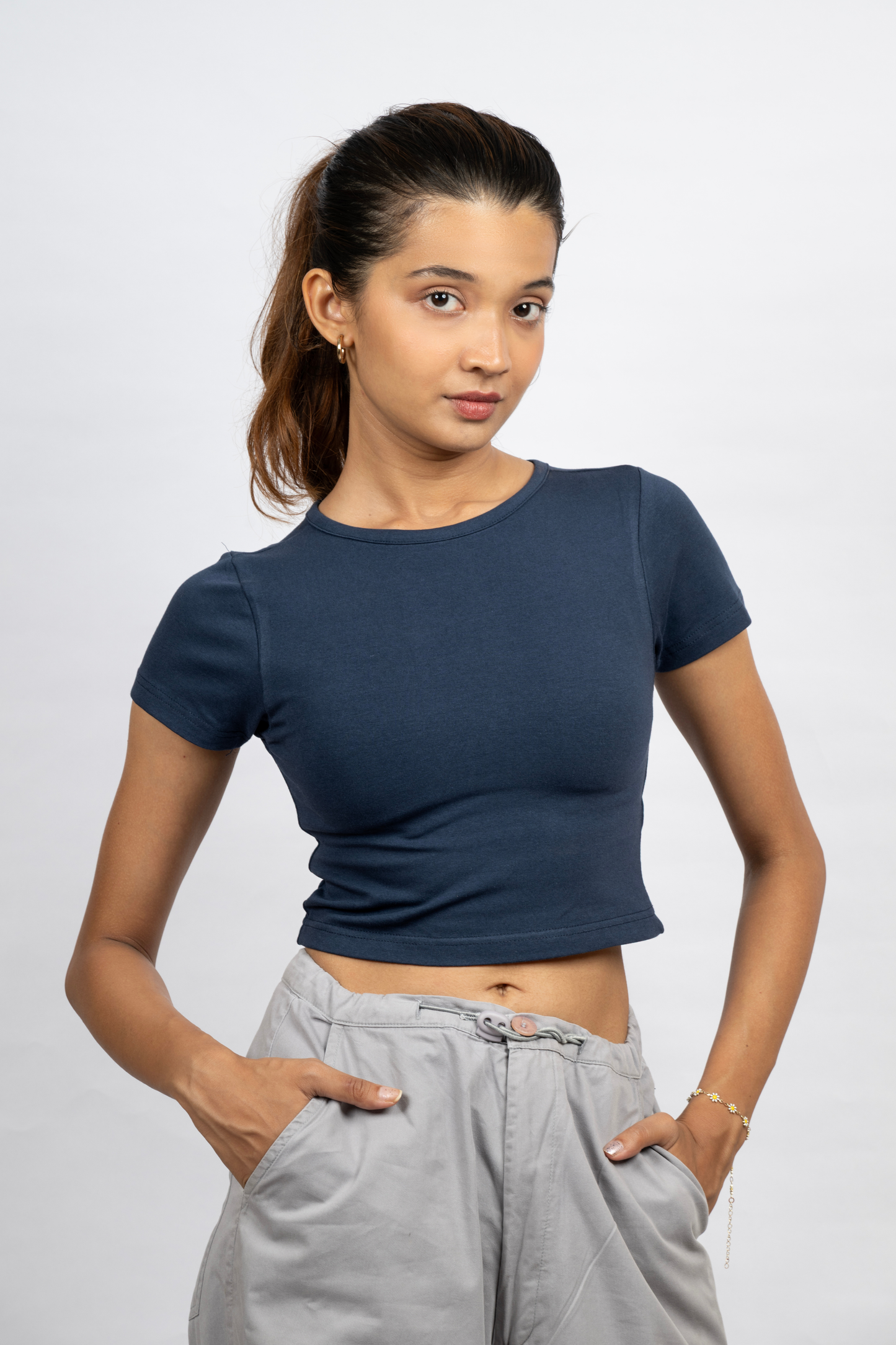 Women Navy Blue Baby Tee