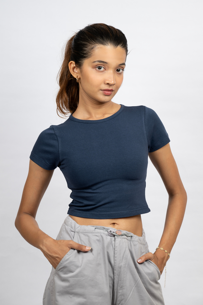 Women Navy Blue Baby Tee