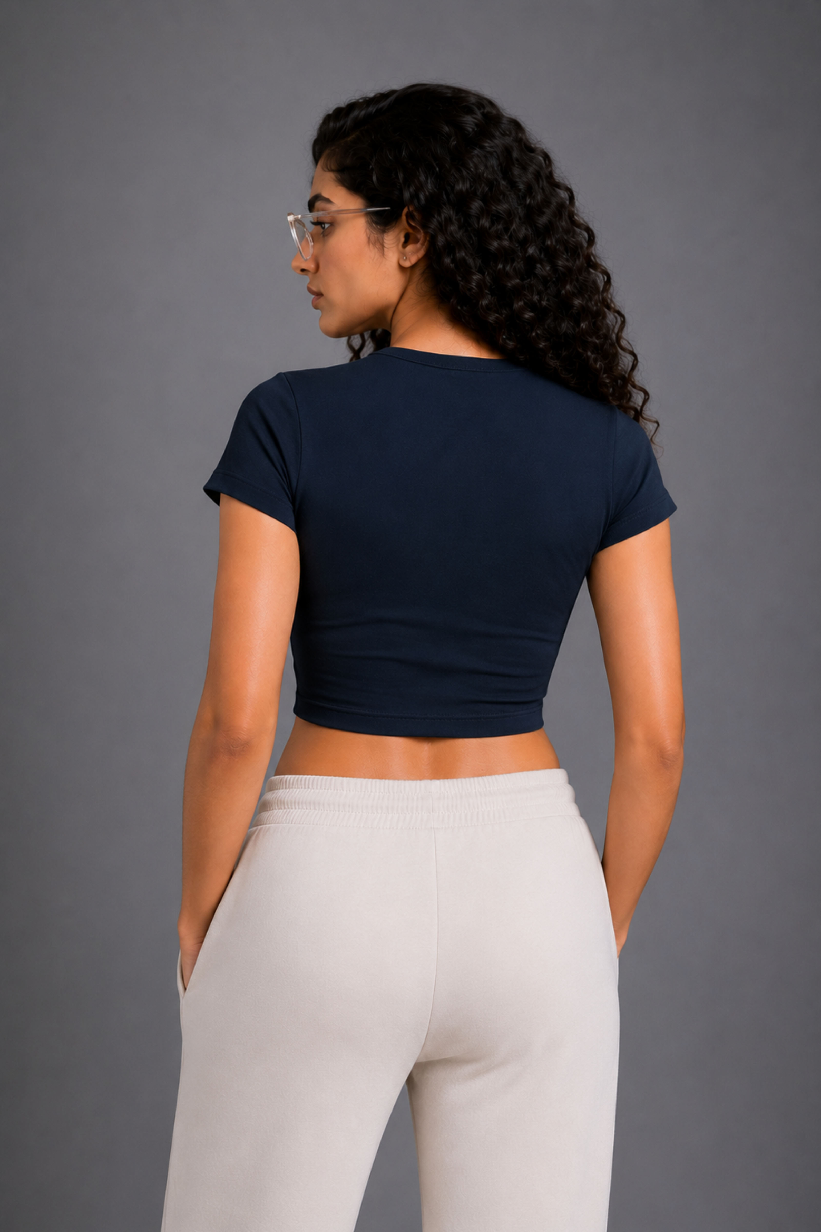 Women Navy Blue Baby Tee