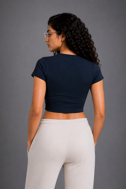 Women Navy Blue Baby Tee