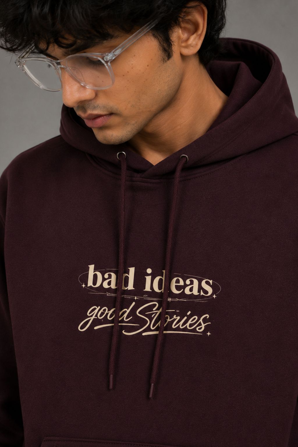Men Solid Maroon Hoodie | Good Stories