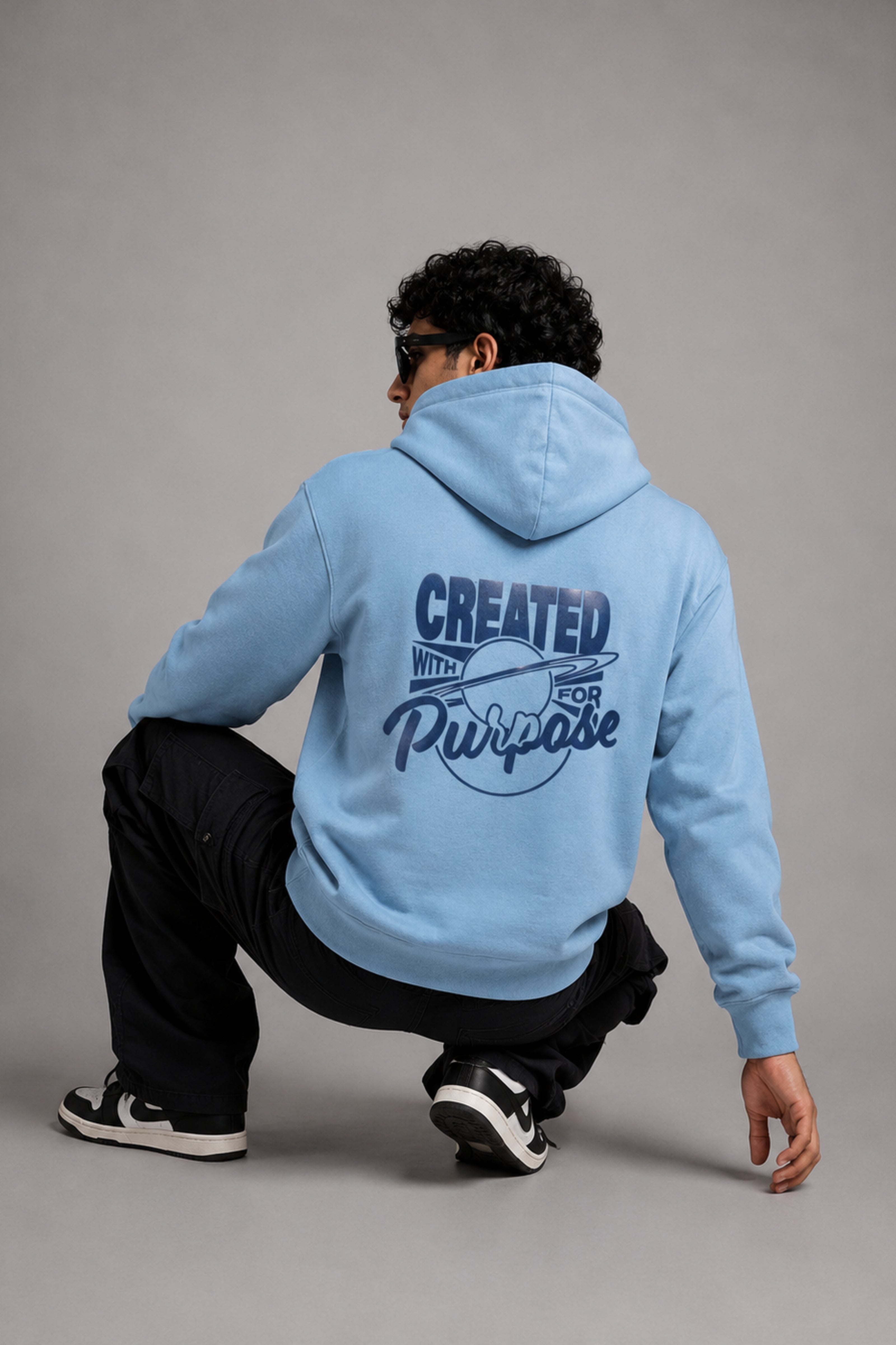 Men Solid Sky Blue Hoodie | Pure Purpose