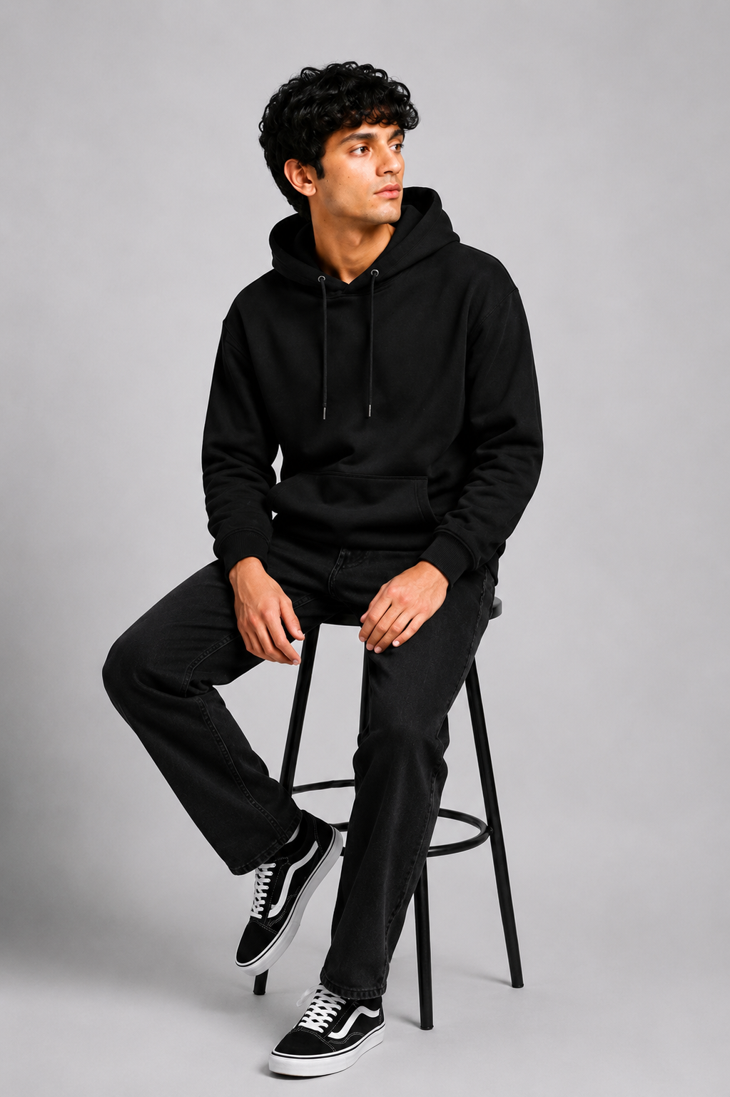Men Solid Black Hoodie