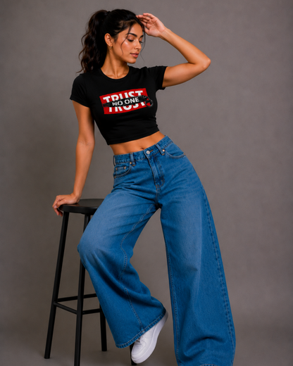 Women Black Baby Tee | Trust No One