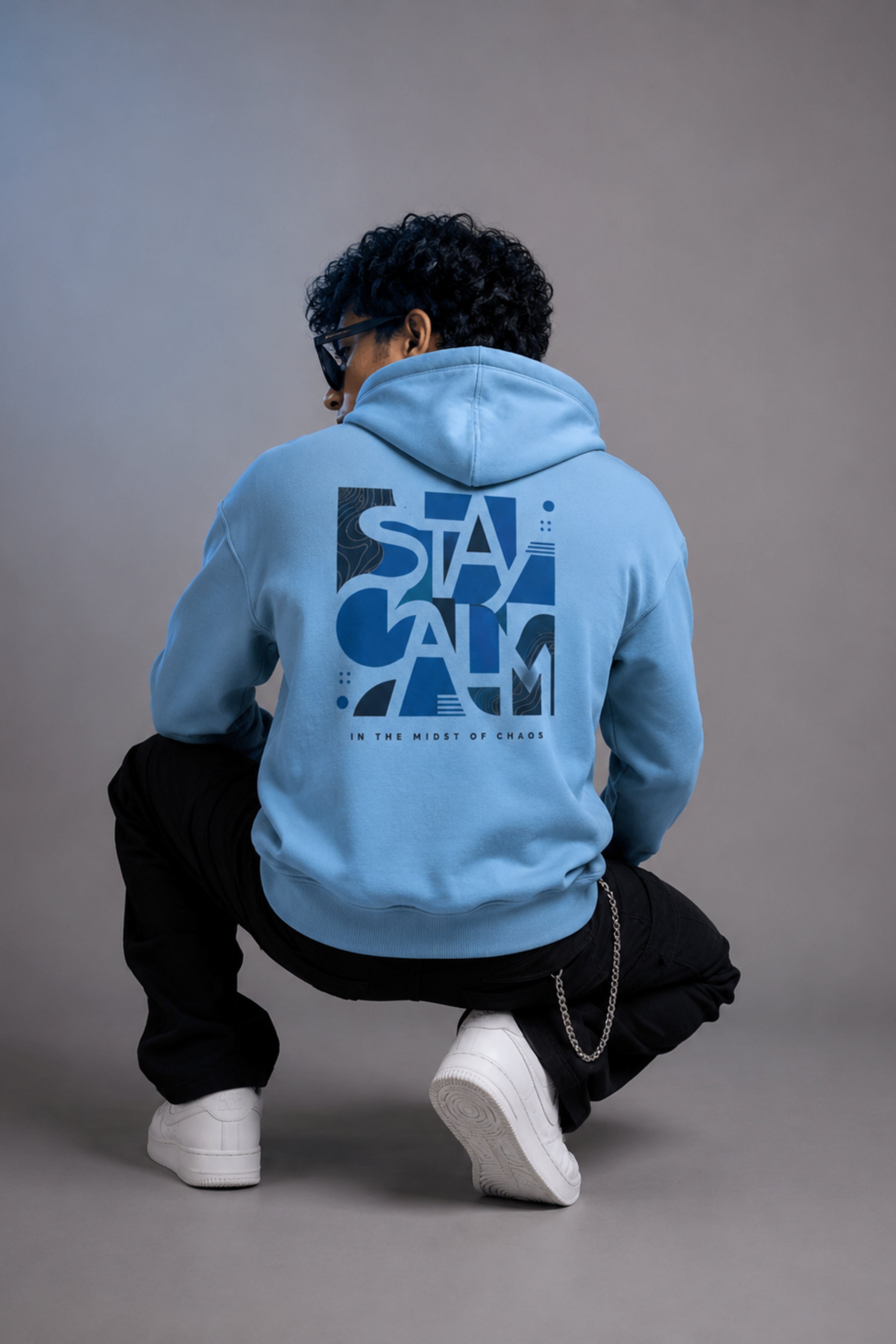Men Solid Sky Blue Hoodie | Cold Current