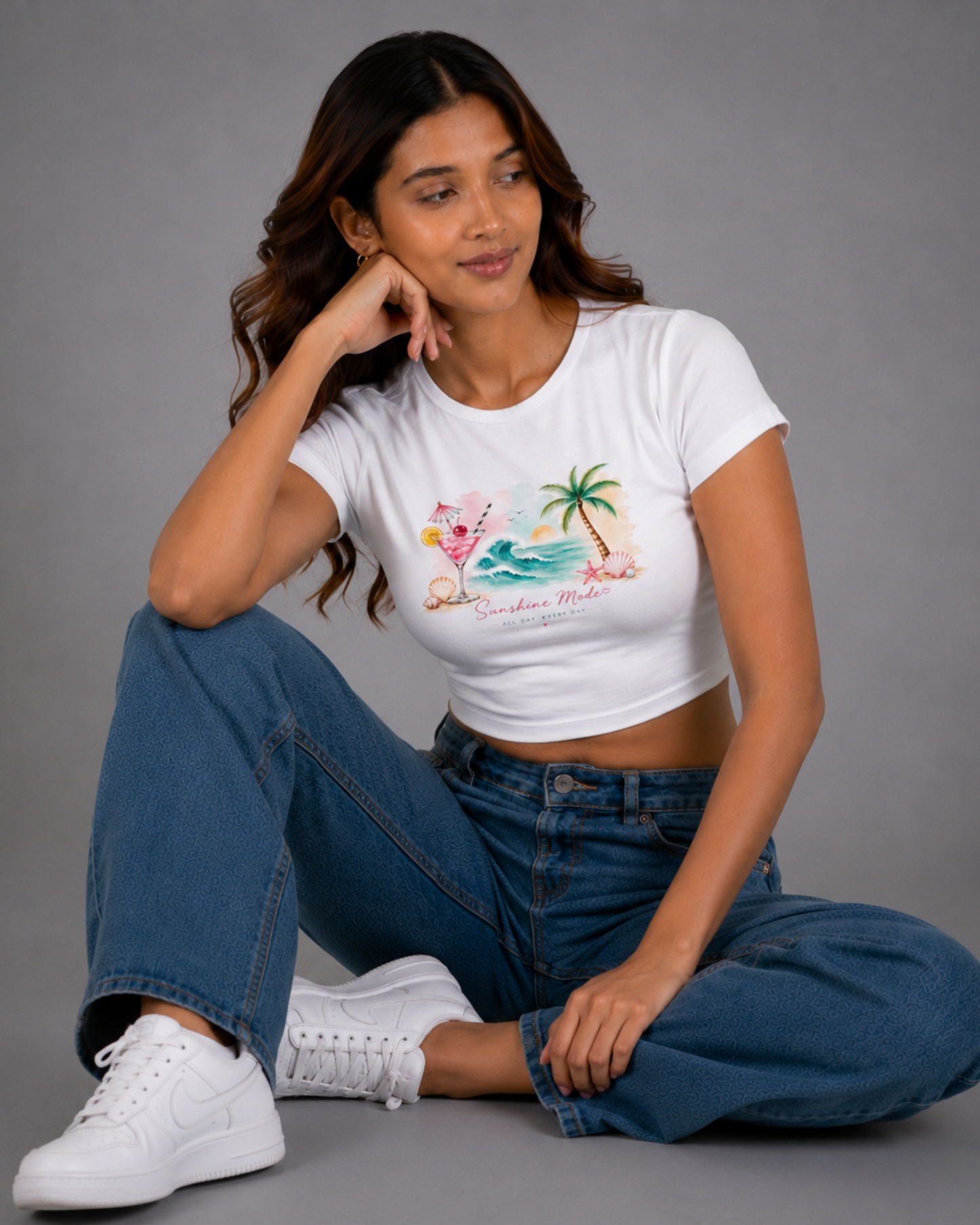 Women White Baby Tee | Sunshine Mode