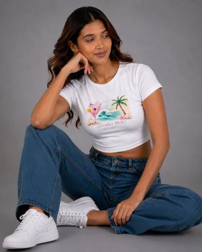 Women White Baby Tee | Sunshine Mode