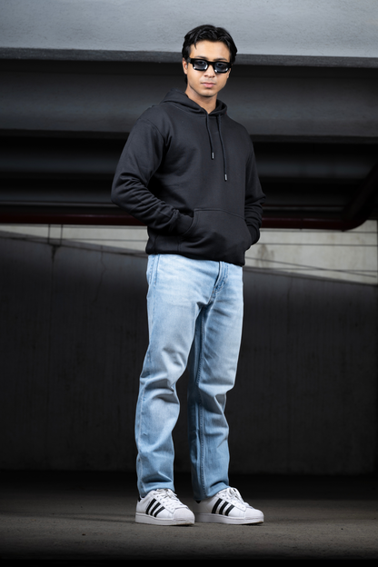 Men Solid Black Hoodie | Redline Heritage