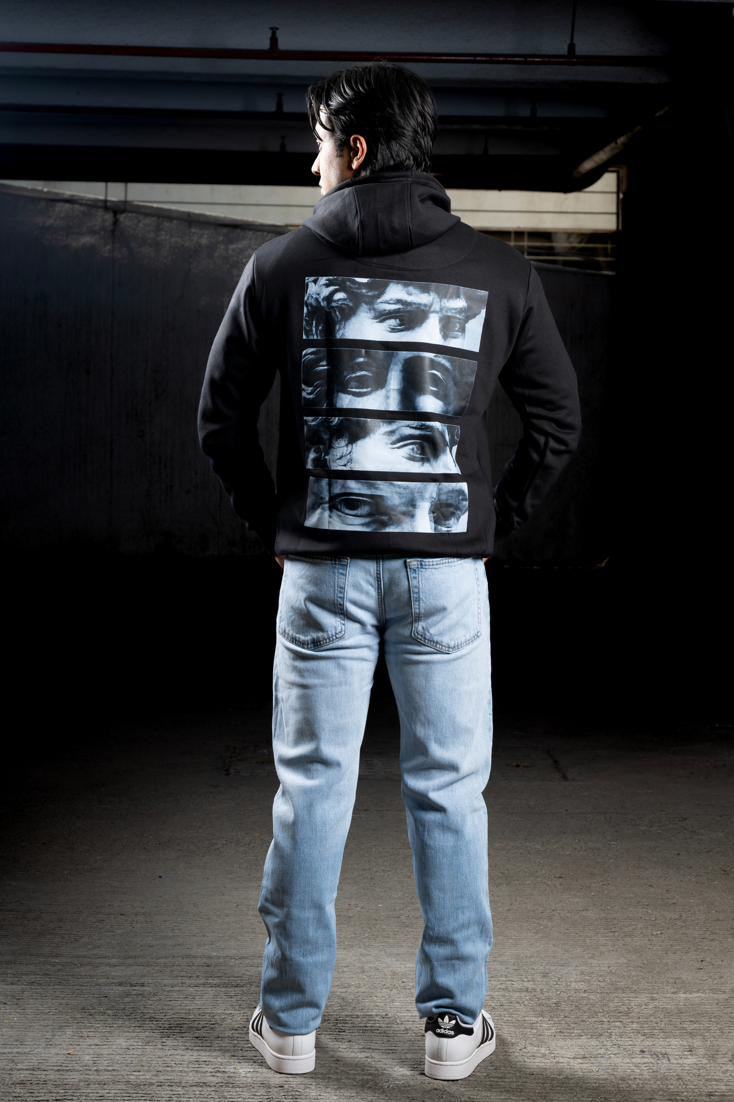 Men Solid Black Hoodie | Split Vision
