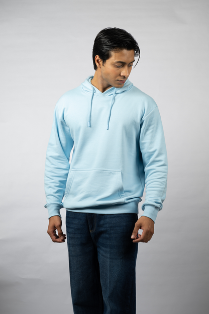 Men Solid Sky Blue Hoodie | Pure Purpose