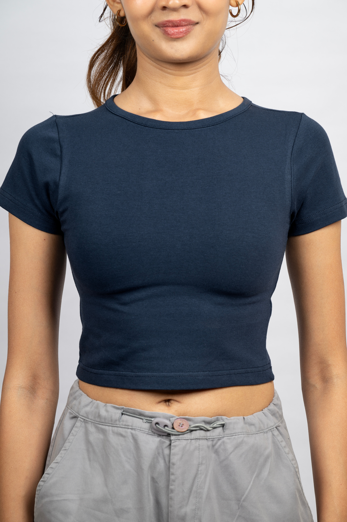 Women Navy Blue Baby Tee