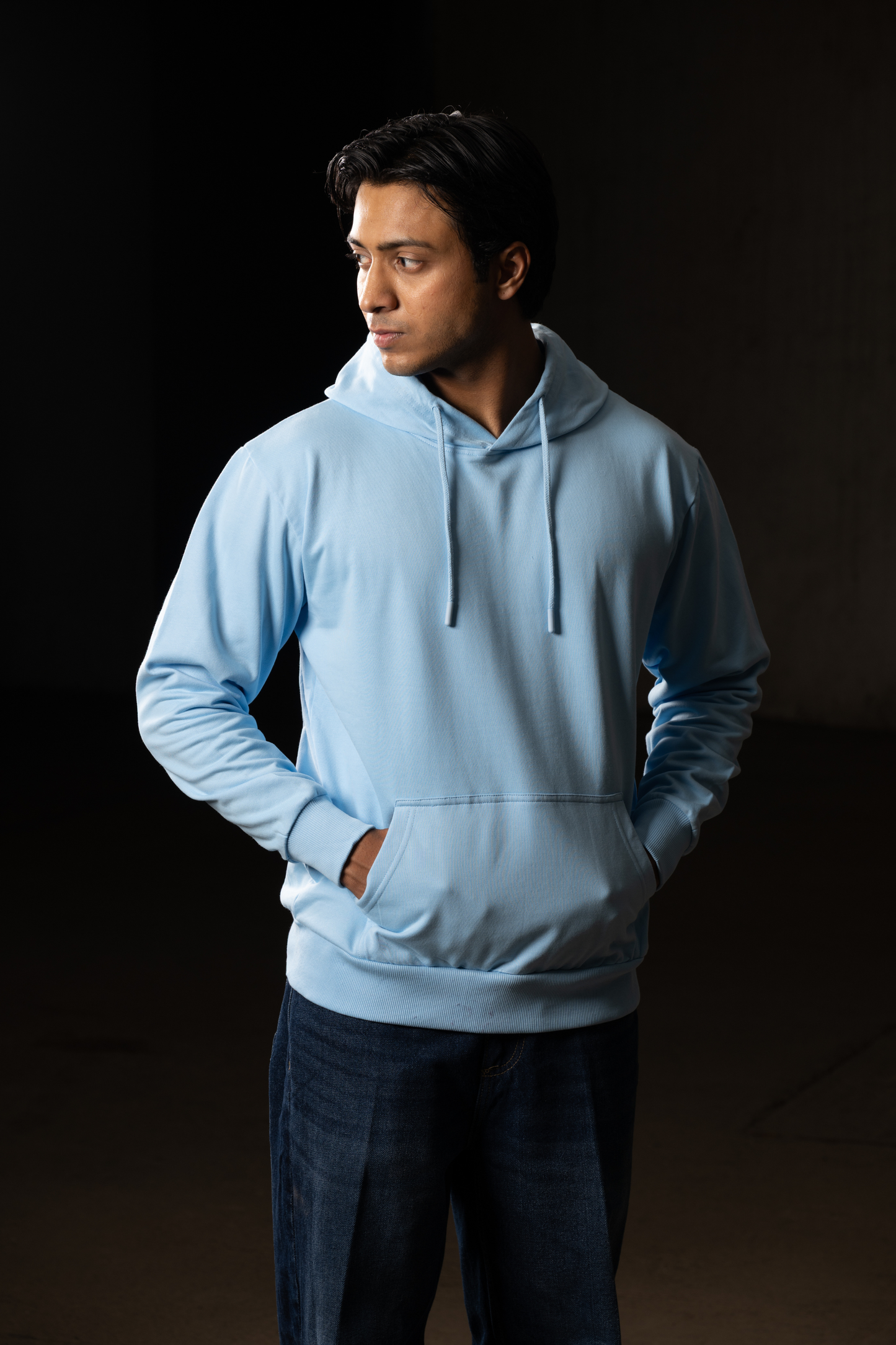 Men Solid Sky Blue Hoodie