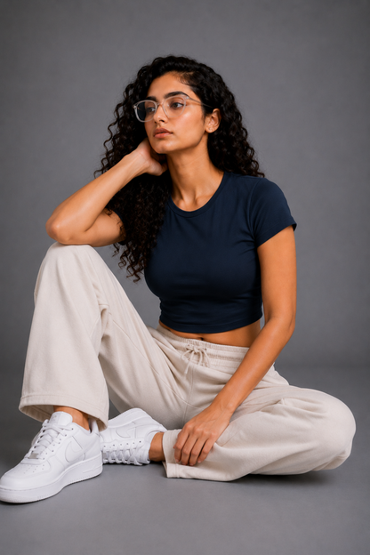 Women Navy Blue Baby Tee