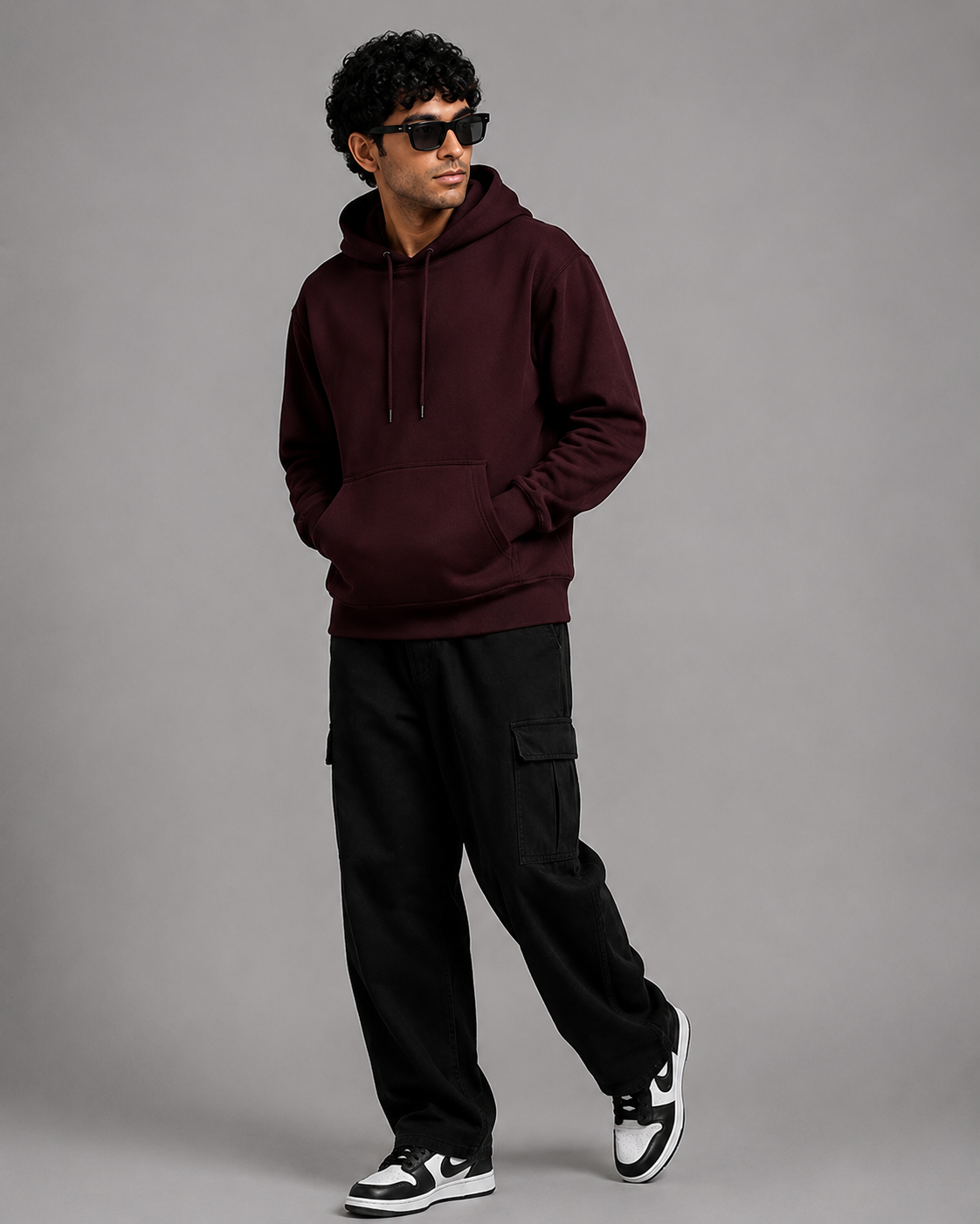 Men Solid Maroon Hoodie