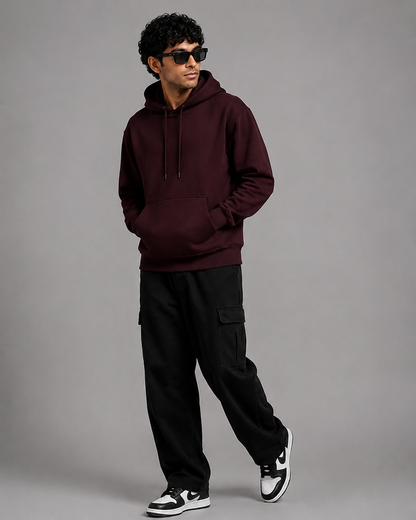 Men Solid Maroon Hoodie
