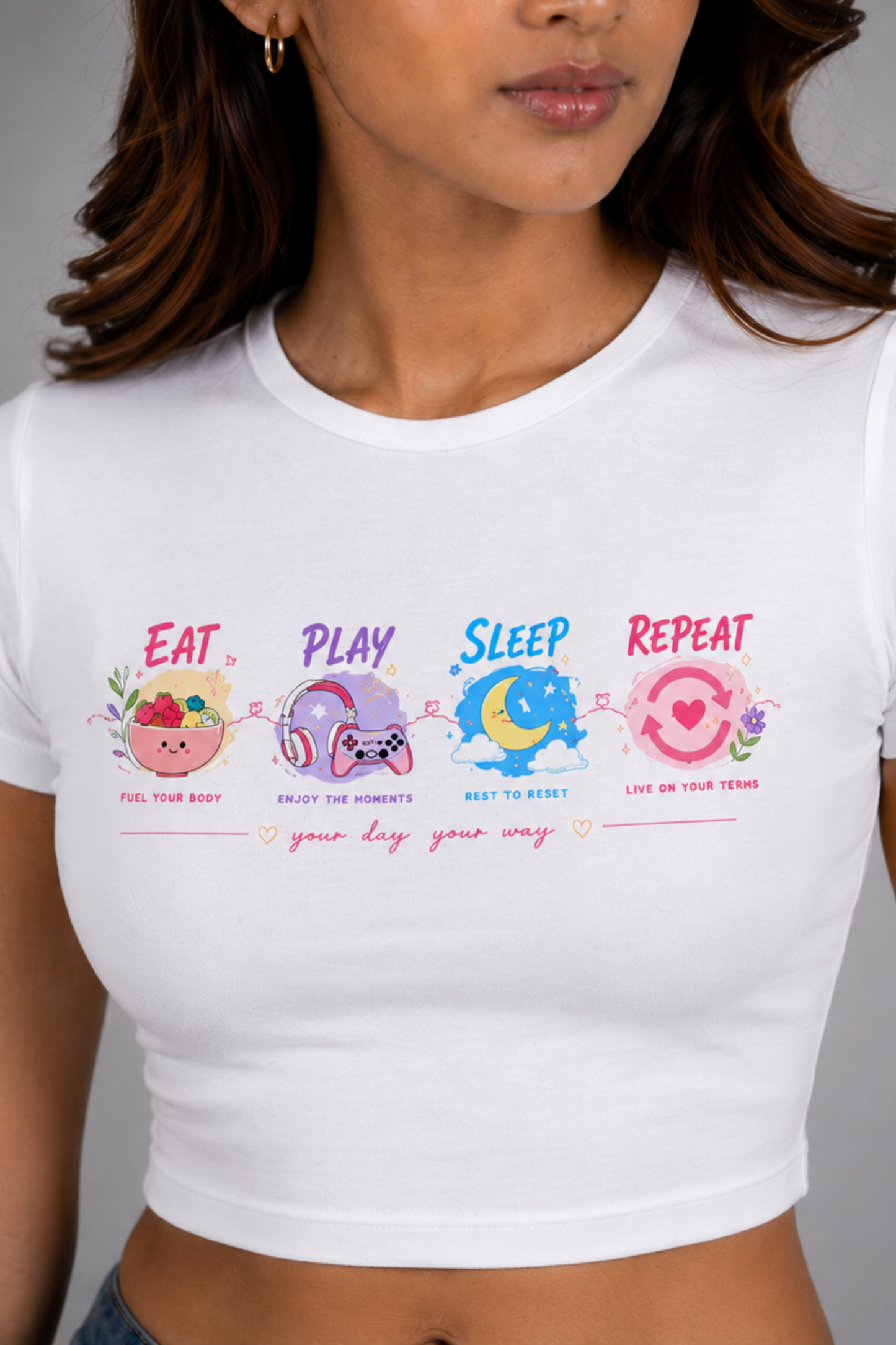 Women White Baby Tee | Eat Play Sleep Repeat