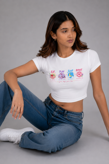Women White Baby Tee | Eat Play Sleep Repeat