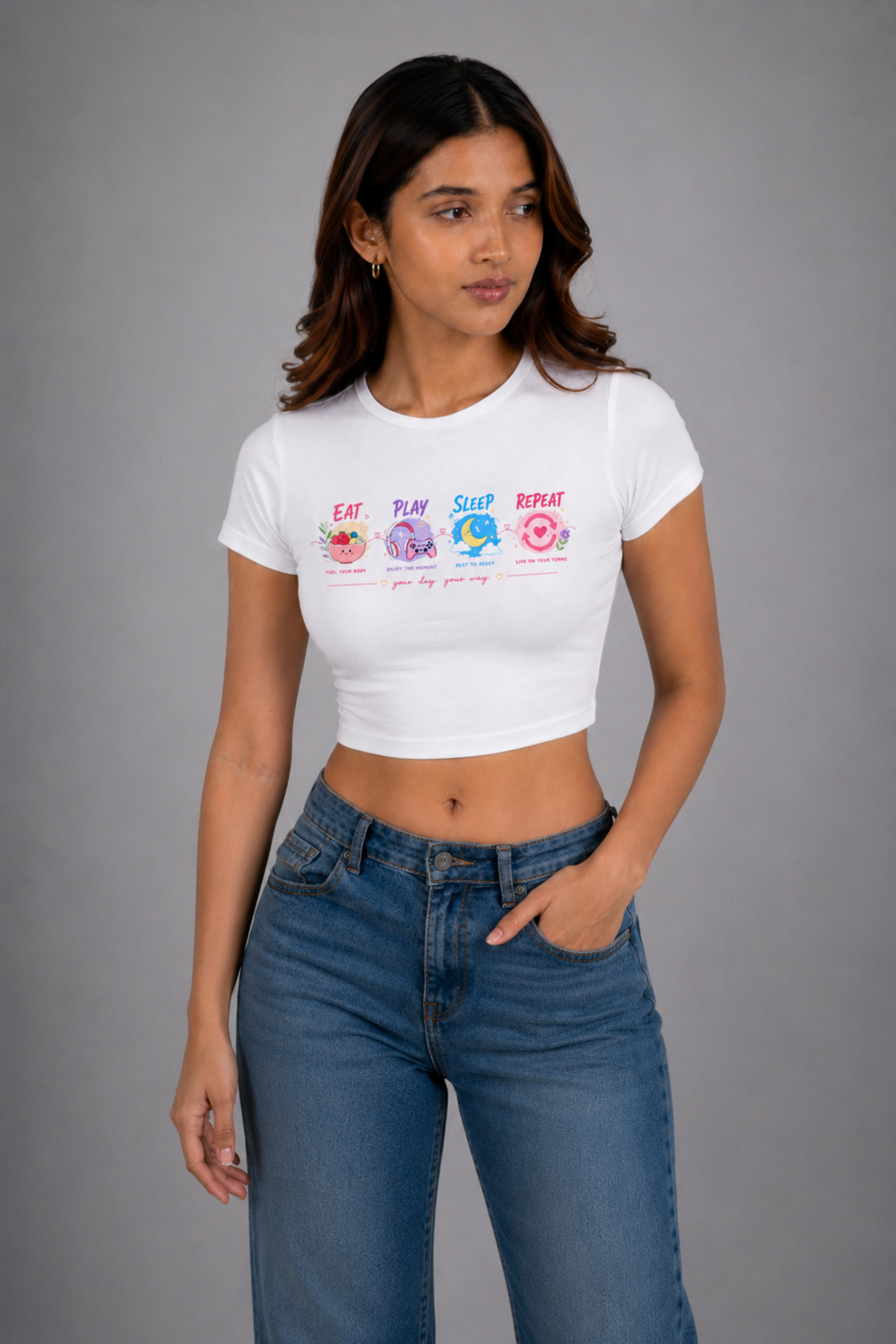 Women White Baby Tee | Eat Play Sleep Repeat
