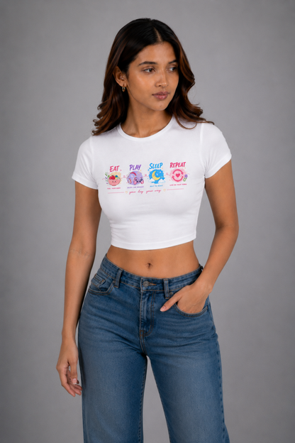 Women White Baby Tee | Eat Play Sleep Repeat