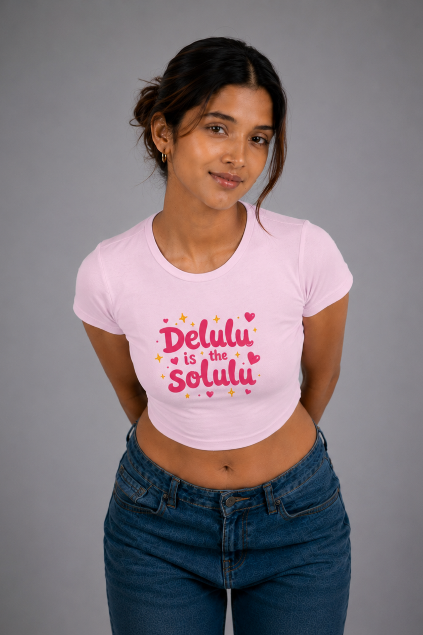 Women Pink Baby Tee | Delulu Is The Solulu