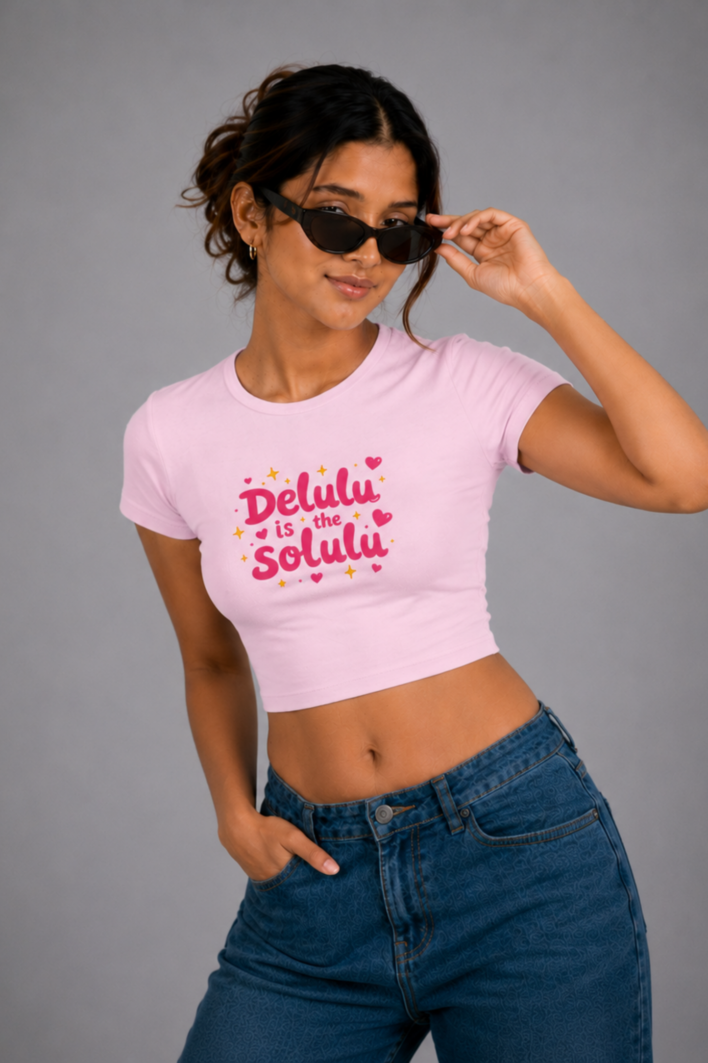 Women Pink Baby Tee | Delulu Is The Solulu