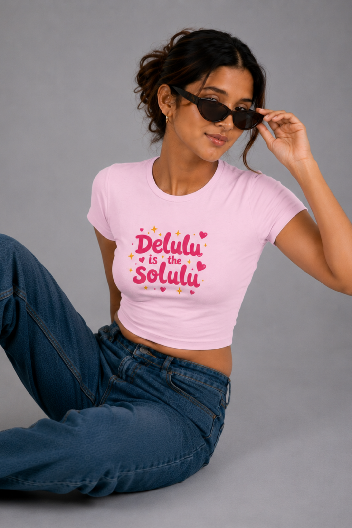 Women Pink Baby Tee | Delulu Is The Solulu